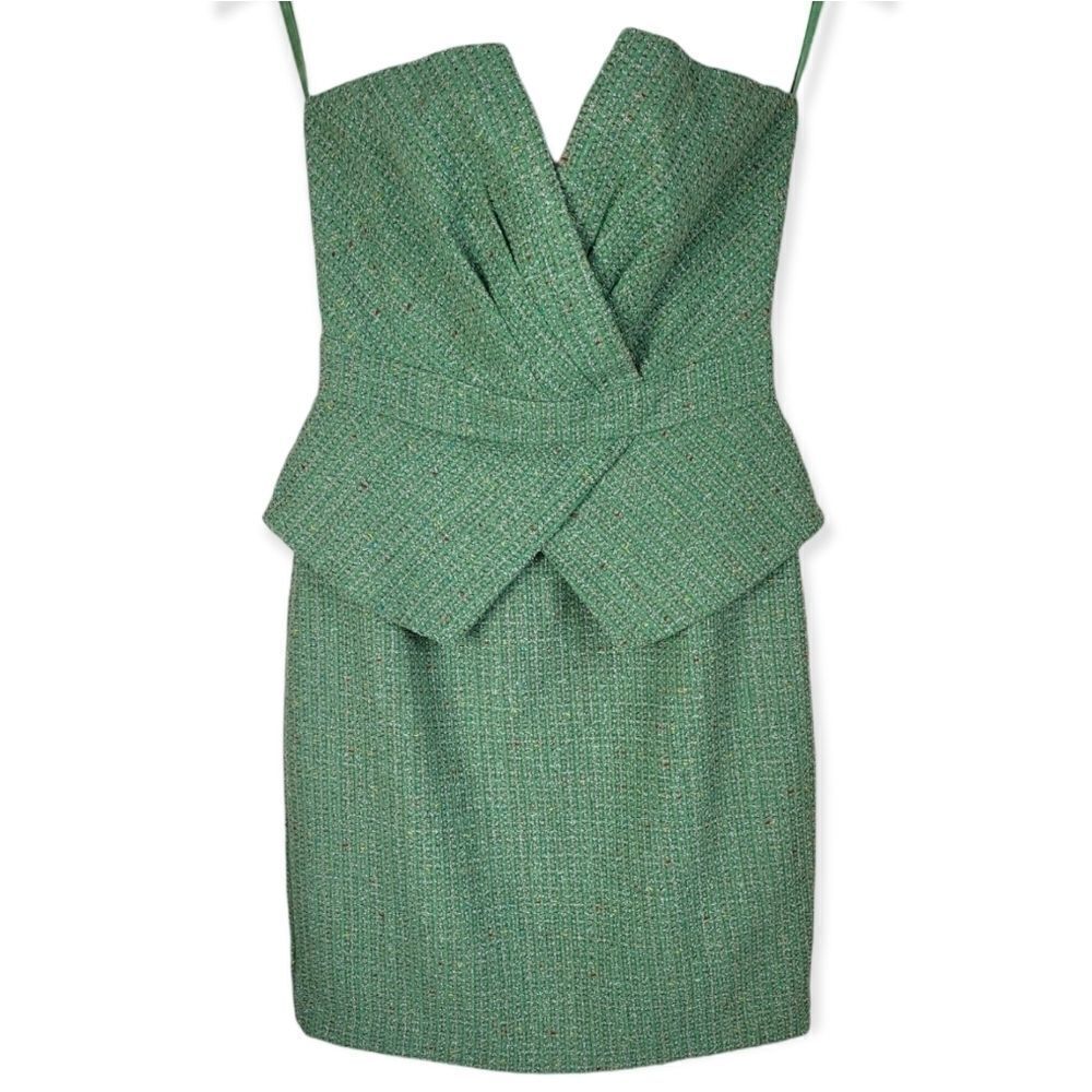 ARYN K Green Tweed Strapless Dress Size Small